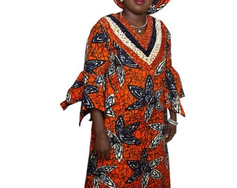 African Ankara gown with matching Autogele
