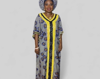 African Ankara free size gown with matching Autogele