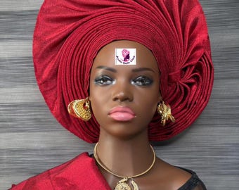 Wine color Aso Oke gele hat