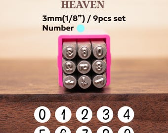 Juego de sellos metálicos con números de 3 mm para hacer joyas.