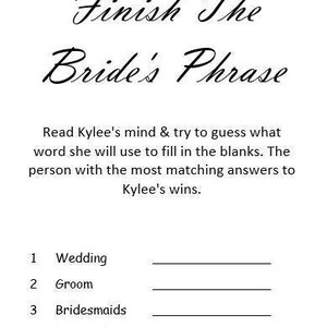 Bridal Shower Games Pick 2