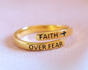 Faith Over Fear 18k GOLD Plated Sterling Silver Cross Ring