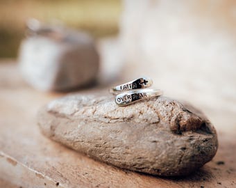 Faith Over Fear Sterling Silver Cross Ring - Bubble Design