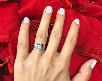 FAITH OVER FEAR Wide Sterling Silver Cross Ring