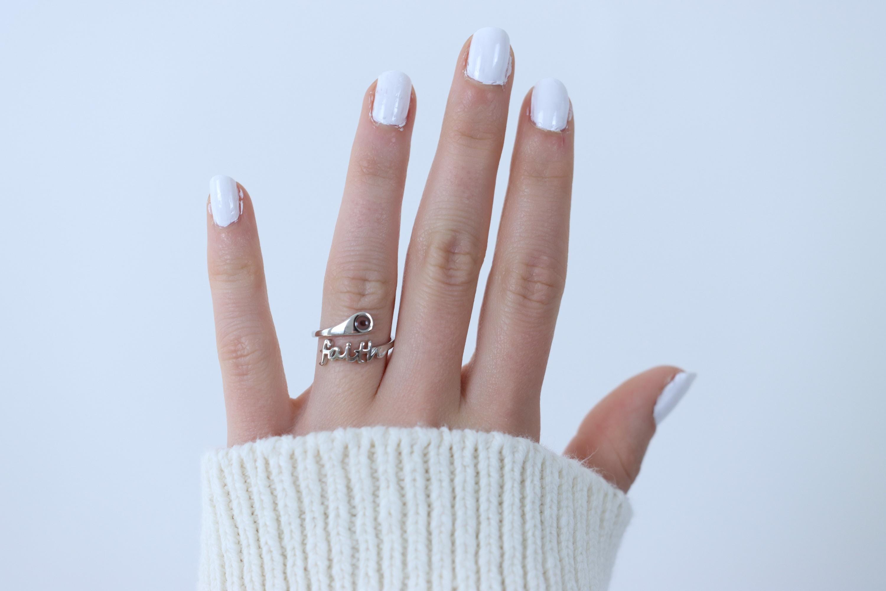 FAITH Script Mustard Seed - Sterling Silver Cross Ring