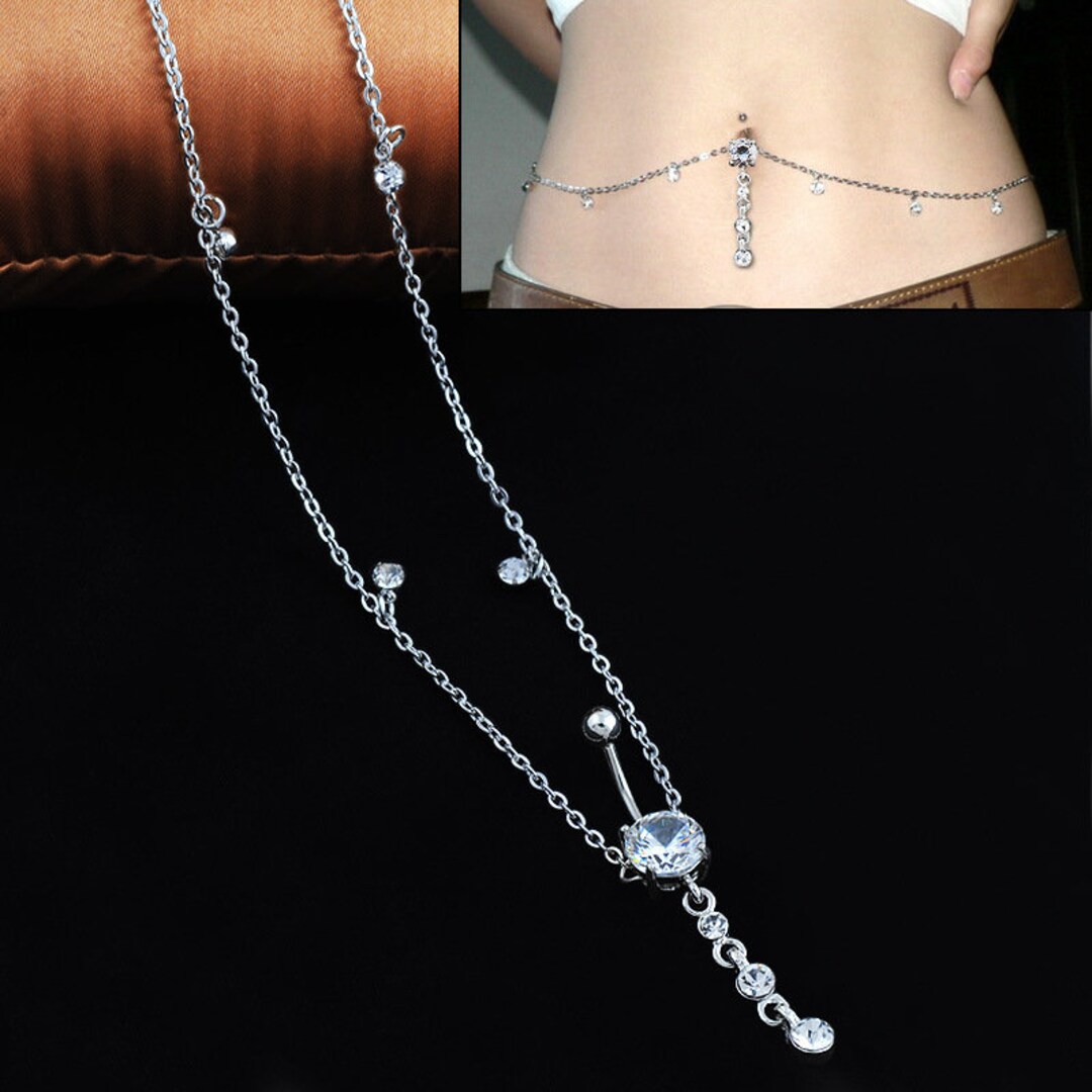 Silver Crystal Belly Chain Belly Button Ring Belly Ring Waist Chain