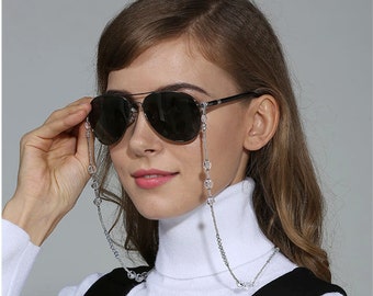 Clear Crystal Beaded Sunglasses Chain-Trendy Cool Glasses Chain-Eyeglass Chain-Eyeglass Holder-Laces for Sunglasses-Glasses Holder