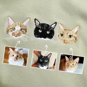 Custom Embroidered Cat Sweatshirt from Photo,Personalized Pet Face Crewneck,Embroidered Cartoon Pet Sweatshirt Using Pet Photo,Cat Hoodie