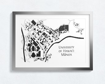 University of Hawaii at Manoa campus map art print