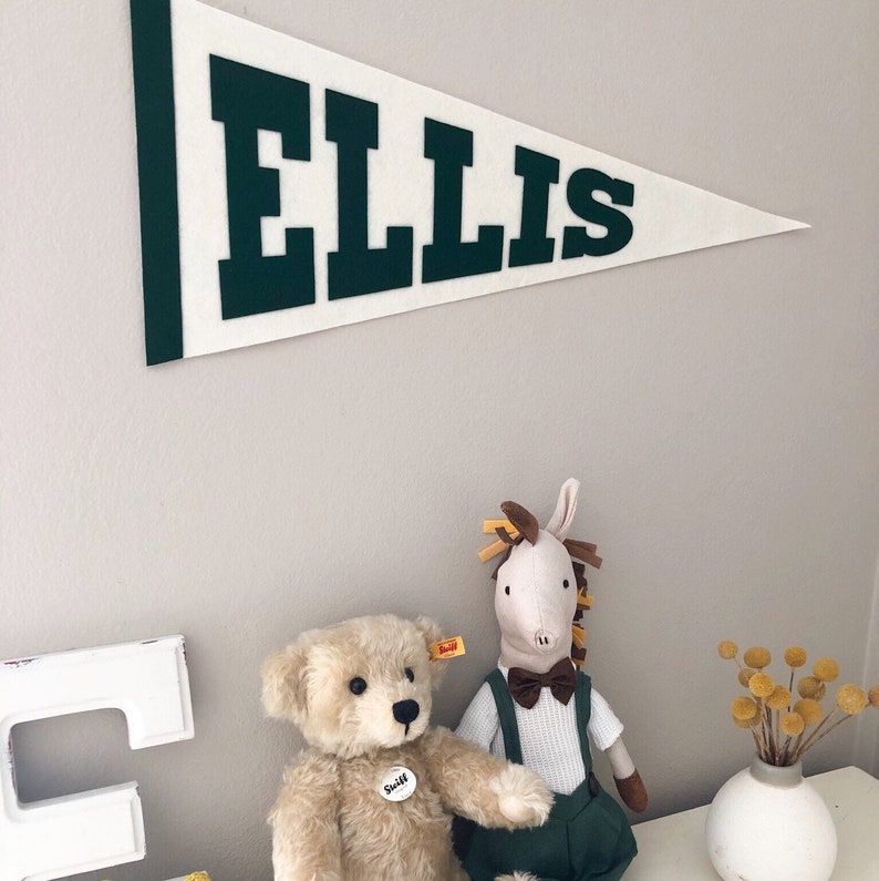 Vintage Varsity Style Custom Name Felt Pennant Flag Children's Room Decor, Wall Banner, Personalised Flag, Kid's Room Decor, Felt Banner image 2