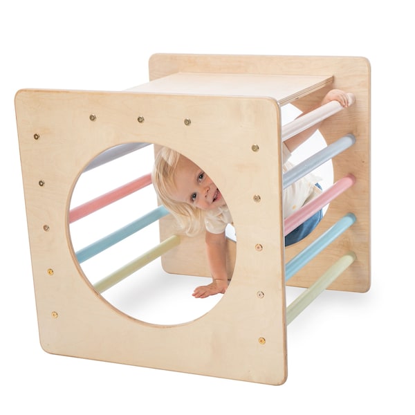 Cube with ramp, Activity cube for kids, climbing frame, Toddler, Kids Wooden Waldorf Toy, Cube with ramp set, Gift for kids