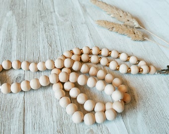 Wooden Bead Lanyard, Gold and Wood Lanyard, Natural Wood Lanyard, Boho Lanyard, Teacher Lanyard