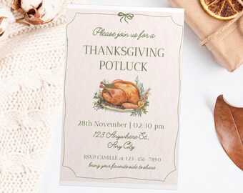 Thanksgiving Potluck Dinner Invitation Digital Download - Fully Customizable!