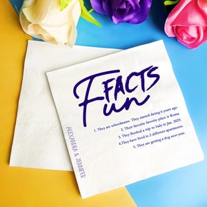 Trivia Personalized Napkins Birthday Wedding Trivia Napkins Fun Fact Napkins Beverage Luncheon Available