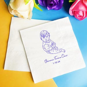 Desenho de foto personalizado e impressão de guardanapos de aniversário, guardanapos personalizados, guardanapos de aniversário, guardanapos de festa, decoração de casamento, guardanapos de chá de bebê