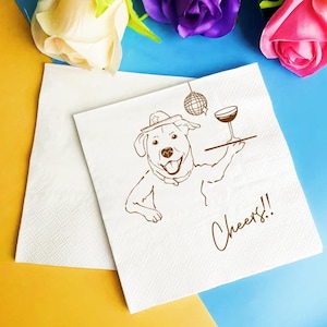 Serviettes de table de mariage personnalisées pour chien illustré, serviettes de table pour cocktail de mariage, serviettes de table de mariage personnalisées pour animal de compagnie, serviette de table à cocktail pour animal de compagnie, serviettes de fiançailles personnalisées