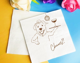 Custom Illustrated Dog Wedding Napkins, Wedding Cocktail Napkins, Custom Pet Wedding Napkins, Pet Cocktail Napkin, Custom Engagement Napkins