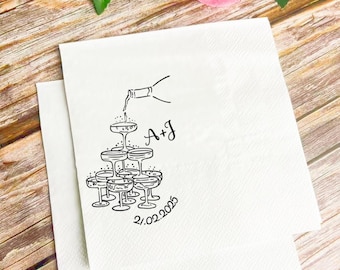 Custom Champagne Tower Cocktail Napkin | Wedding | Party | Bachelorette | Birthday | Personalized | Bridal Shower | Night Before Rehearsal