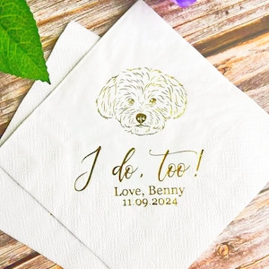 Tovaglioli da matrimonio personalizzati in lamina d'oro con ritratto di cane, aggiunta personalizzata per matrimonio, tovaglioli da doccia personalizzati, tovaglioli per animali domestici di fidanzamento