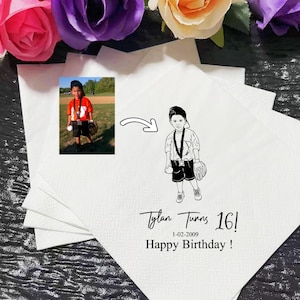 Tovaglioli personalizzati per il primo compleanno, tovaglioli di compleanno personalizzati, tovaglioli di compleanno con ritratto, regali per i quarant'anni, decorazioni per feste di compleanno