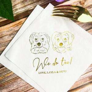 Tovaglioli da matrimonio personalizzati con lamina d'oro per cani, tovaglioli da cocktail personalizzati per animali domestici, tovaglioli da matrimonio con gatti, tovaglioli illustrati per cani, tovaglioli da cocktail per matrimoni