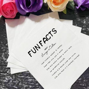 Tovaglioli personalizzati Trivia, tovaglioli Trivia per compleanni e matrimoni, tovaglioli con fatti divertenti, decorazioni per pranzi e matrimoni, tovaglioli per matrimoni