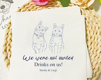 Custom Illustrated Cat Wedding Napkins, Custom Pet Wedding Napkins, Pet Cocktail Napkin, Custom Engagement Napkins, Wedding Cocktail Napkins