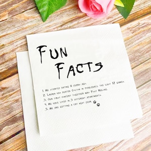 Fun Fact Napkins, Trivia Personalized Napkins, Birthday Wedding Trivia Napkins, Beverage Luncheon Wedding Decor, Wedding Napkins