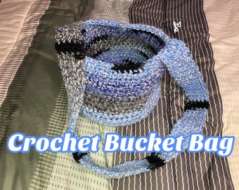 Blue & Black Crochet Bucket Bag