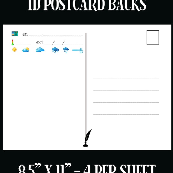 Téléchargement numérique - Postcard ID Postcard Back - Classic Postcard Backs pour imprimer vos propres cartes postales à la maison