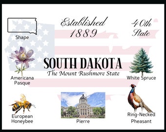 South Dakota ansichtkaart digitale download - ansichtkaart frontontwerp - voor het afdrukken van uw eigen ansichtkaarten - het Writerie-ontwerp