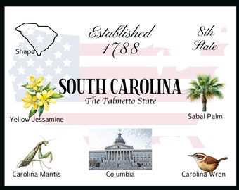 South Carolina ansichtkaart digitale download - ansichtkaart frontontwerp - voor het afdrukken van uw eigen ansichtkaarten - het Writerie-ontwerp