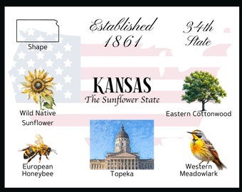 Kansas Postcard Digital Download - Ansichtkaart Front Design - Voor het afdrukken van uw eigen ansichtkaarten - The Writerie Design