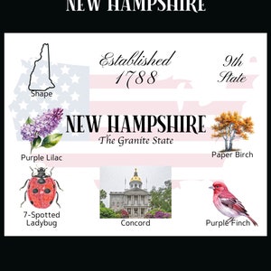 Carte postale du New Hampshire en téléchargement numérique - Design au recto de la carte postale - Pour imprimer vos propres cartes postales - The Writerie Design