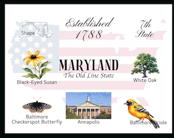 Maryland Postcard Digital Download - Postcard Front Design - For printing your own postcards - The Writerie Design