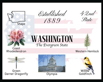 Washington Postcard Digital Download - Postcard Front Design - For printing your own postcards - The Writerie Design