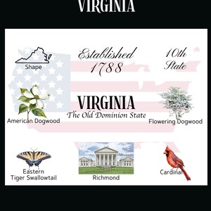 Carte postale de Virginie en téléchargement numérique - Design de la face de la carte postale - Pour imprimer vos propres cartes postales - The Writerie Design