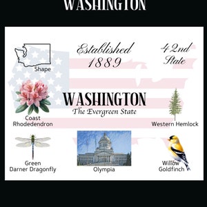 Download digital do cartão postal de Washington - Design frontal do cartão postal - Para imprimir seus próprios cartões postais - The Writerie Design