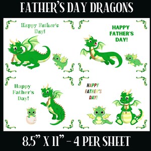 Father&#39;s Day Dragons Postcard Set Digital Download - Postcard Front Design - For printing your own postcards - The Writerie Design