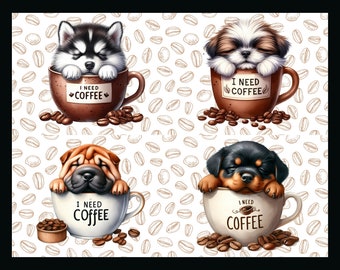 Coffee Dogs 1 Set di cartoline / Download digitale - Per stampare le tue cartoline - The Writerie Design