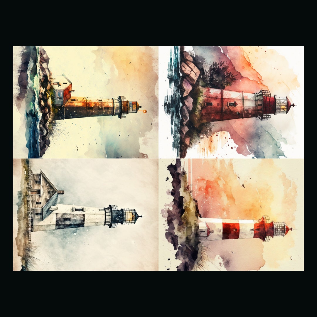 Watercolor Lighthouses Postcard Set | Digital Download - Postcard Front ...
