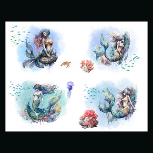 Conjunto de cartão postal de sereias em aquarela | Download digital - Para imprimir seus próprios cartões postais - The Writerie Design