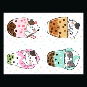 Kawaii Cat Bubble Tea Postcard Set | Digital Download - Postcard Front Design - For printing your own postcards - The Writerie Design