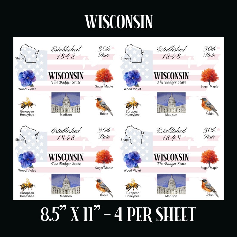 Download digitale cartolina Wisconsin Design frontale cartolina Per stampare le tue cartoline The Writerie Design immagine 2