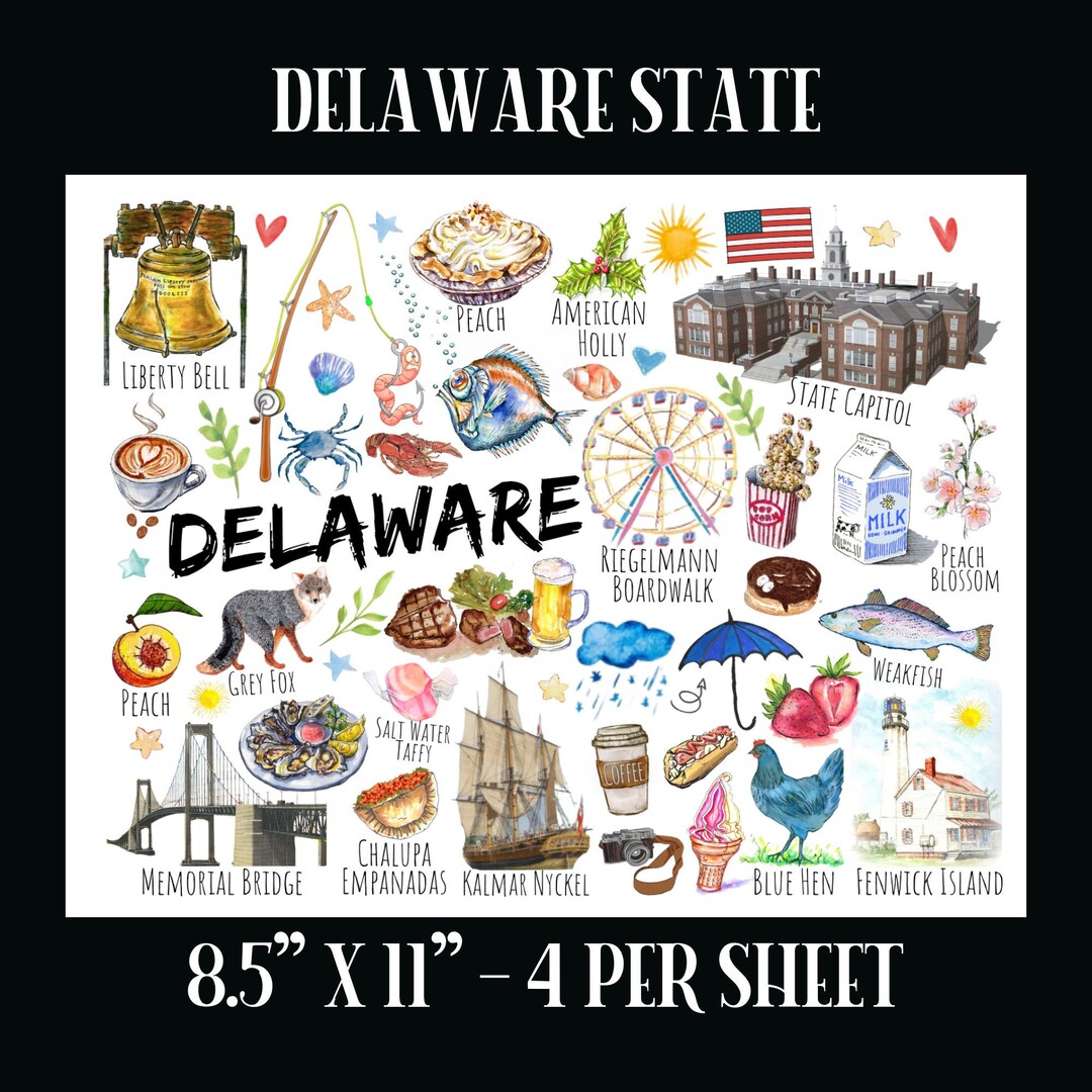 Delaware Postcard Digital Download Postcard Front Design Etsy