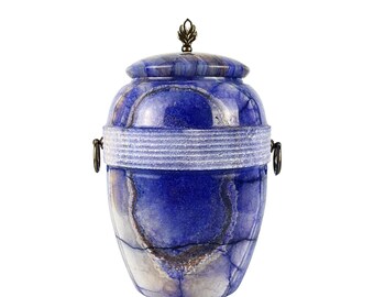 Heavenly Azure: Blue Stone Funeral Urn for Cherished Ashes,
