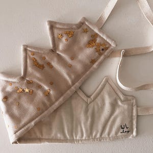 Handmade Tan Linen Crown with Star Embellishments – Birthday, Dress-Up & Pretend Play