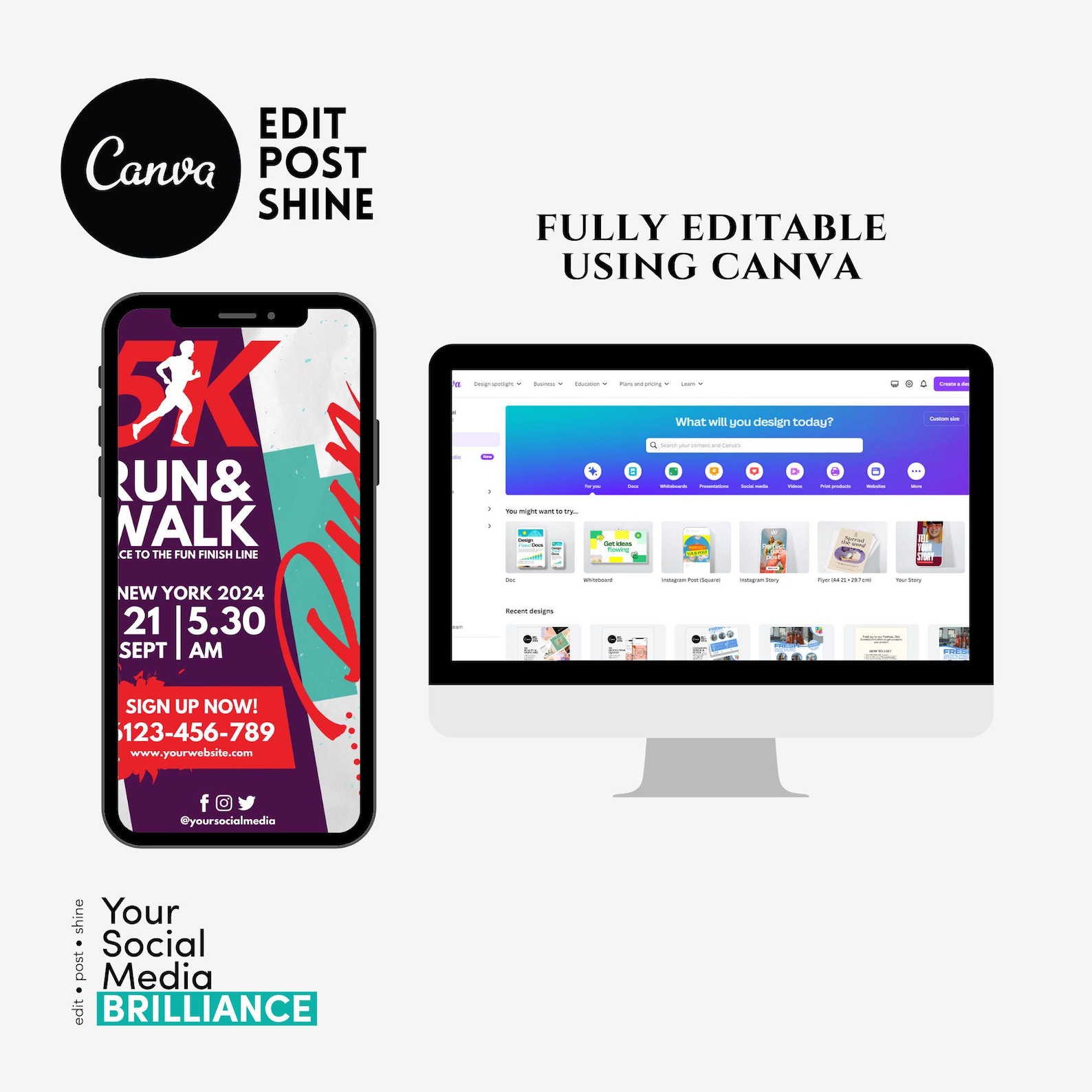 Editable 5K Run Flyer Template | DIY Marathon Poster | Customizable ...