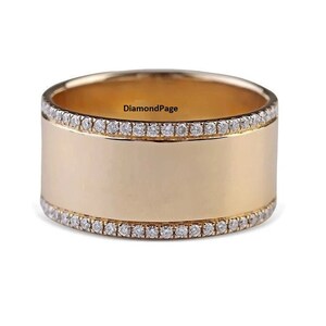 14K Solid Gold Variants With  Lab-Grown Diamond Edging Cigar Band Ring, Minimalist ring, Wedding Ring, Dainty Statement Ring, Gift For Her