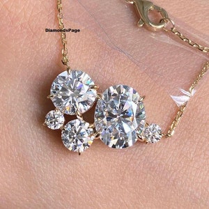 Five Stone Moissanite Necklace Cluster Moissanite Pendant 4.25 CTW Oval & Round Cut Moissanite Bridal Pendant 14k Solid Gold Diamond Pendant
